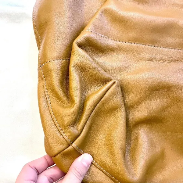 NewbarK Tan Leather Slouchy Oversized Tote Top Handle Bag Boho Luxe 90s Minimal - Image 6