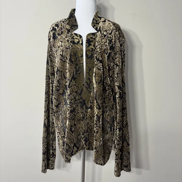 Chicos 3 Jacket Topper Womens XL Crinkle Velvet‎ Burnout Sheer Brown Whimsigoth - Image 11