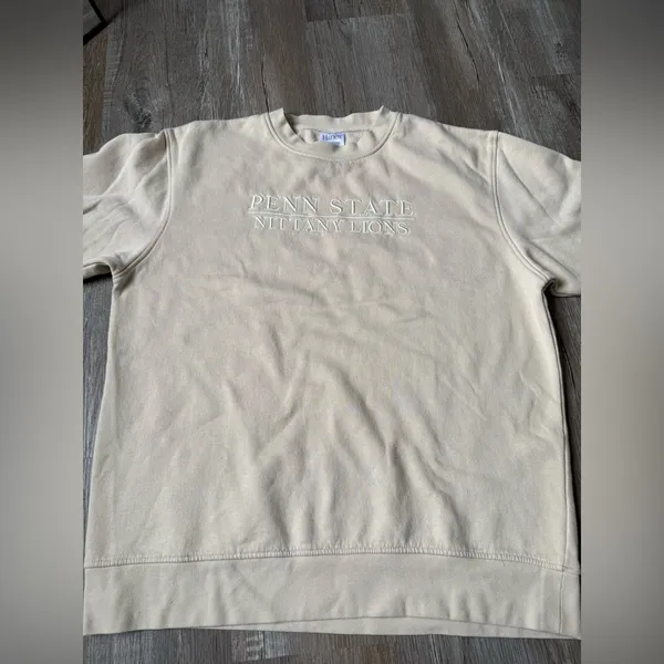 Hanes VTG Penn State Nittany Lions Sweatshirt Crewneck Embroidered Beige White Size L - Image 3