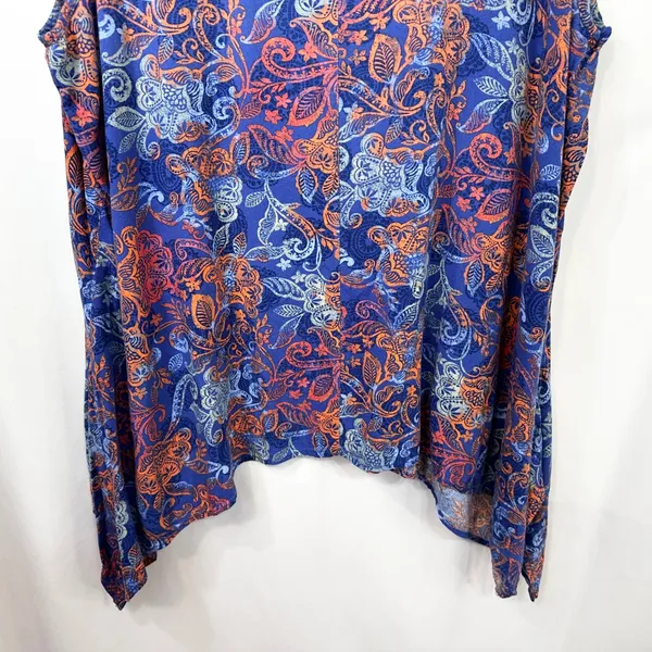 Woman Within 1X Tank Top 22/24W Blue Orange Paisley Sleeveless Rayon Coastal 750 - Image 6