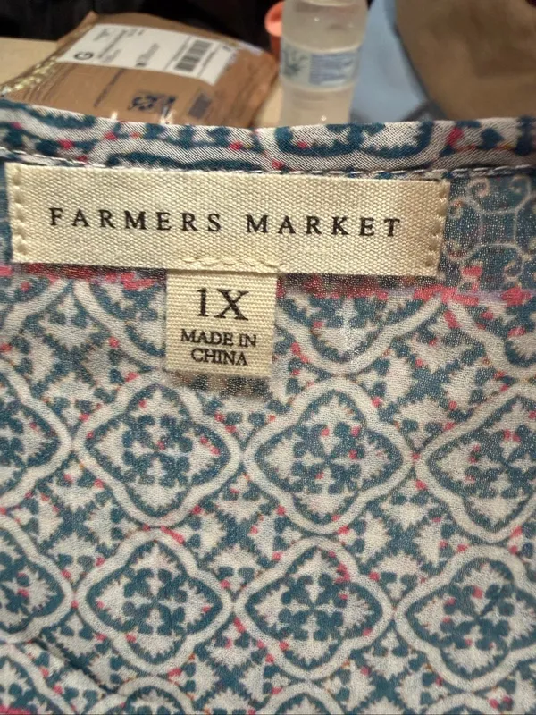 Farmers Market mosaic geo-stripe print fringed neckline tassel ties Sz 1X NWOT - Image 3