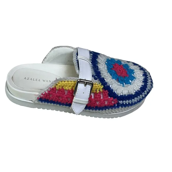 Azalea Wang Murphey‎ White Multi Crochet Granny Square Platform Mules Clogs 7 - Image 3