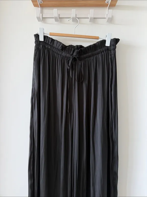 Pookie & Sebastian Black Wide-Leg Drawstring Satin Pants - Image 2