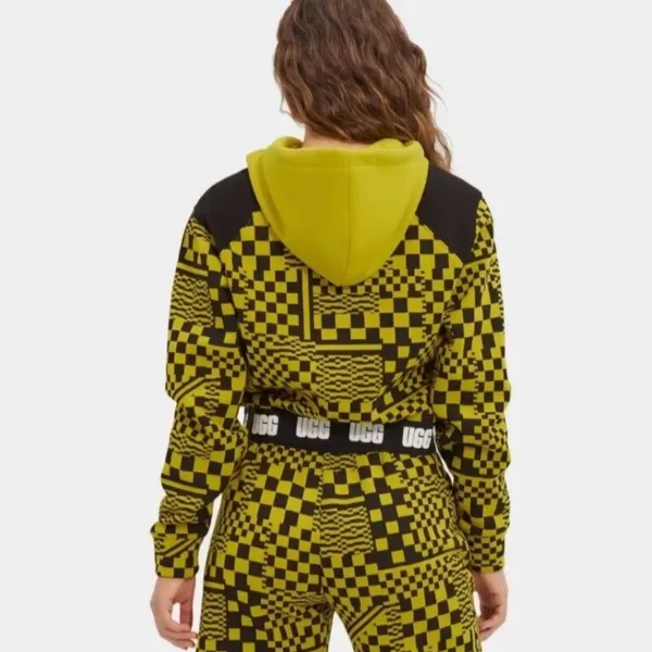 UGG RTW | Woman's Mallory Checkerboard Neon Green Black‎ Cropped Hoodie, Size M - Image 2