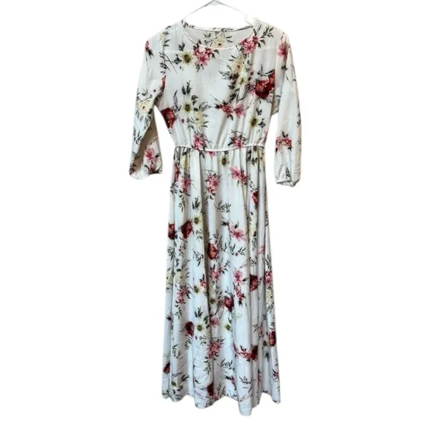 White Floral Maxi Dress Cottagecore Romantic Bridal Shower Spring M - Image 2