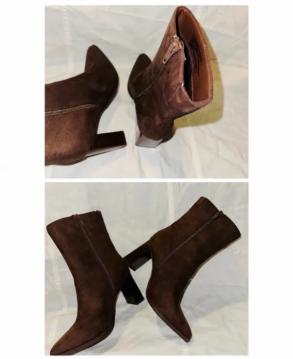 Brown Suede-Look Block Heel Ankle Boots Size 6 - Image 6