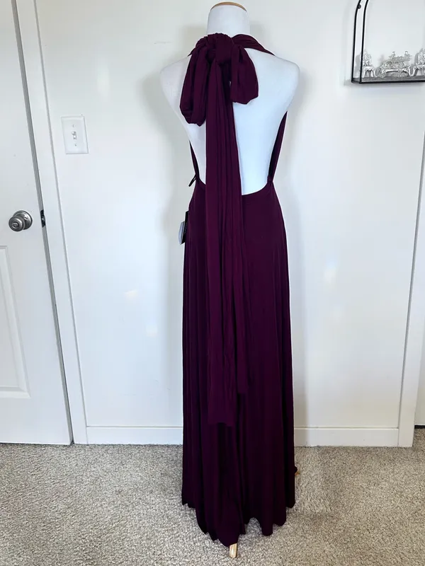 NWT Lulus Burgundy Tricks of the Trade Taupe Convertible Maxi Dress Size Small - Image 4
