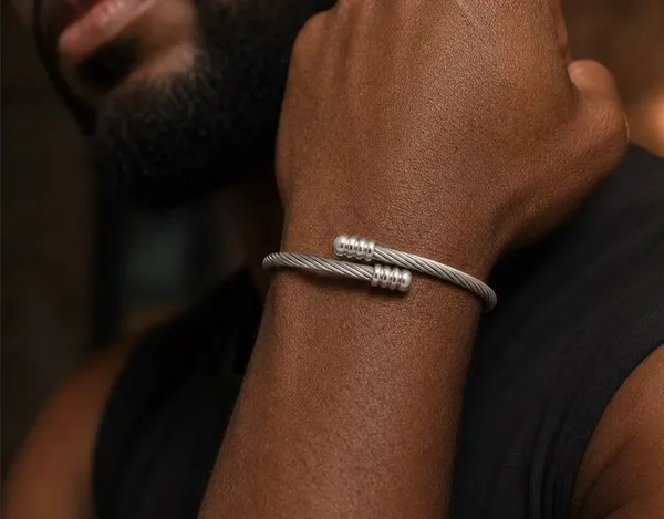 Twisted Cable Silver Open Cuff Bracelet - Image 3