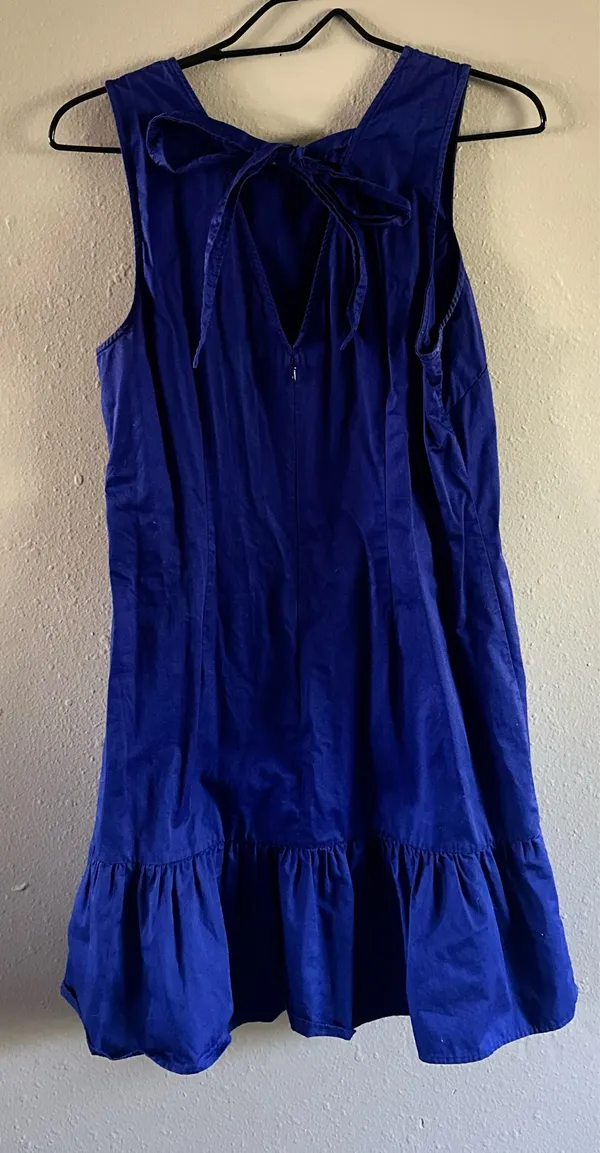 J.CREW Blue Sleeveless Ruffle Bow Short A-Line Dress Round Neck Size M - Image 3