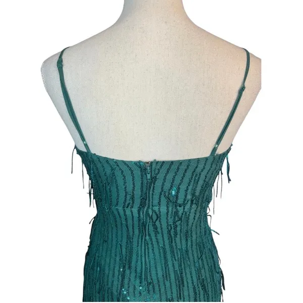 City studio green sequin gown formal prom emerald gala sleeveless fringe - Image 6