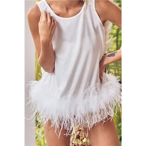 BiBi French Terry‎ Faux Feather Bottom Back Tied Top - Image 3