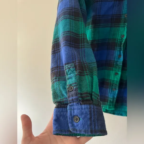 American‎ Eagle Women's Green and Blue Plaid Button Down Shirt 100% Cotton - Image 4