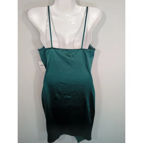 Windsor Hunter Green Satin Bodycon Faux Wrap Mini Dress Medium NWT Party Holiday - Image 5