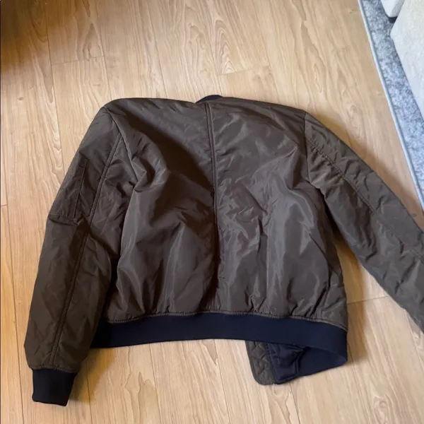 Zara Olive Bomber Jacket with Black Trim - Image 3