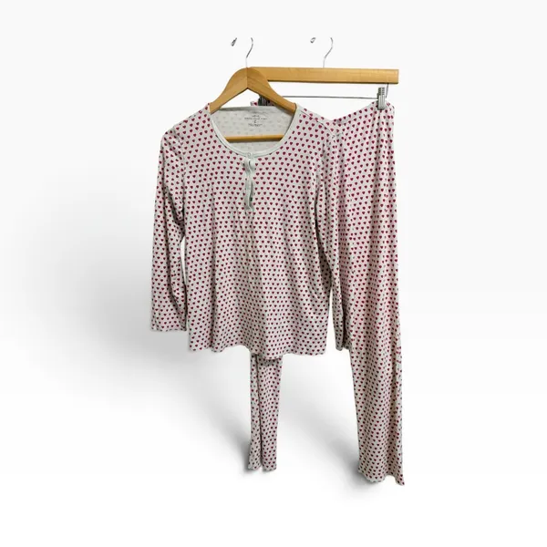 Roller Rabbit Heart Print pajama Loungewear Set Pink White size large - Image 2