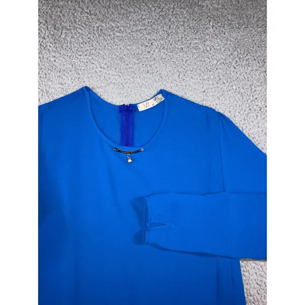 Tunic‎ Dress 10-12 Cobalt Blue Embellished Lagenlook Layering Long Sleeve Modest - Image 13