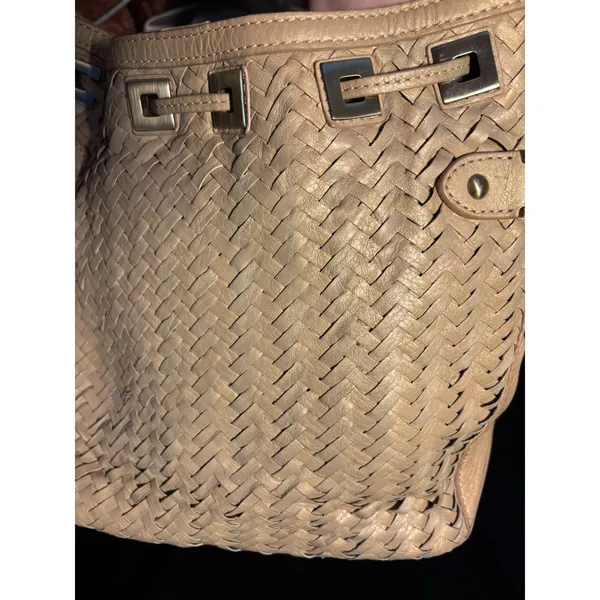 Cole Haan Genevieve Tan Woven Leather Hobo Bag Optical Weave Tassel Shoulder Bag - Image 7