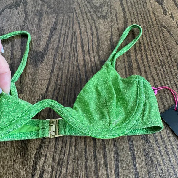 South Beach Swim Women Lime Green Glitter Underwire Bikini Top Size Small/4 ASOS - Image 3