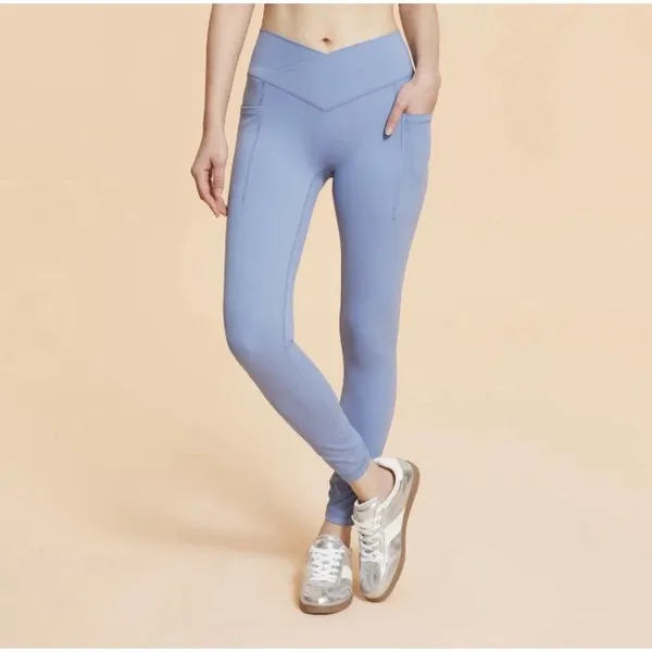 BLOGILATES Women's High Waist V Waistband Leggings With Pockets Blue XS‎ - Image 5