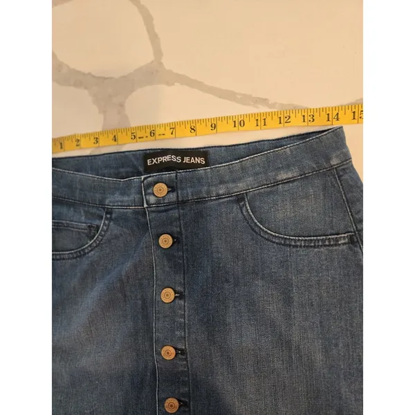 Express Jeans Denim Mini Skirt Button Front Medium Wash High Waist Jean Skirt 8 - Image 6