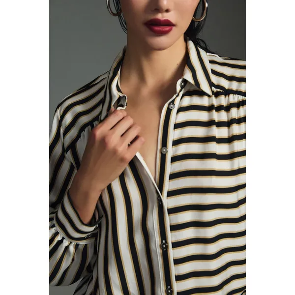 Maeve Anthropologie Silky Striped Buttondown size MP - Image 3