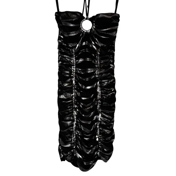 Body Central Vintage Y2K S Little Black Halter Dress Ruched Mini Going Out Cocktail USA‎ Made - Image 7