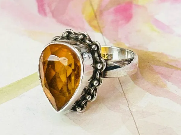 Pear Topaz and Sterling Silver Ring SZ 5 - Image 8