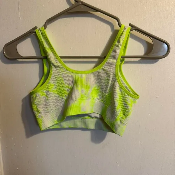 Womens Neon Tie Dye Ribbed Sports Bra Athletic Workout Top - Image 2
