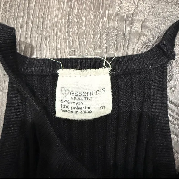essentials by Full Tilt Black Ribbed High Neck Cropped Tank Top - Image 3