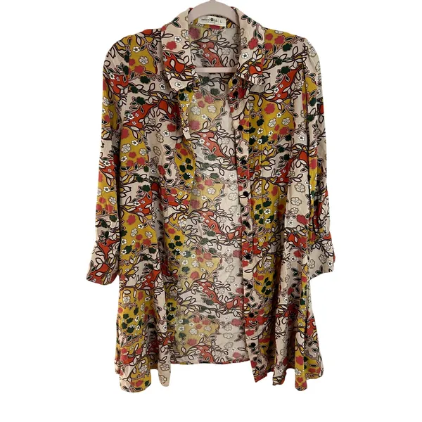 Natural Life Shirt Dress Floral Retro Womens Size Large Orange Cream - Image 5
