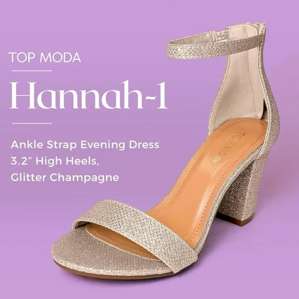 TOP MODA Hannah Ankle Strap High Heel Block champagne gold sparkly women’s 6 EUC - Image 6