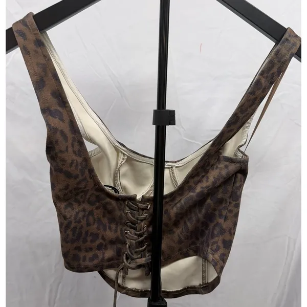 Pretty Garbage Leopard Print Lace Up‎ Corset Top Brown XS CST1919 Underwire Crop - Image 5