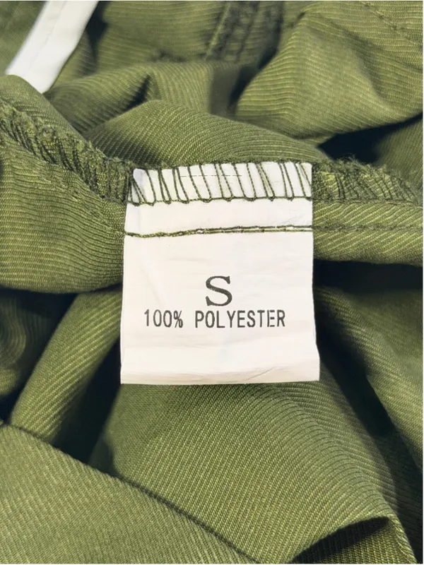 Women’s High Waisted Wide Leg Cargo Pants Flap Pockets Army Olive Green Small - Image 3