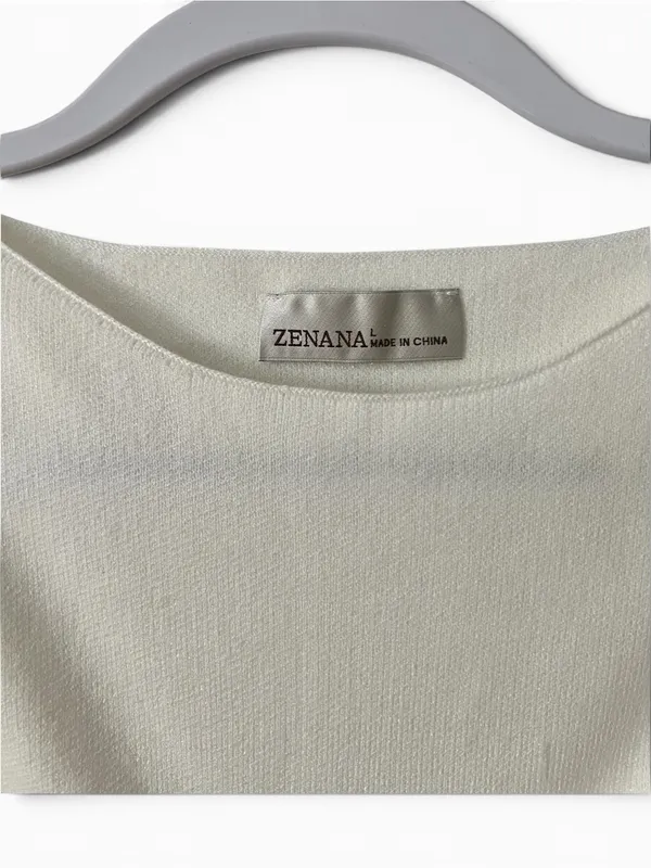Zenana Longsleeve Cream and Navy Striped Boatneck Sweater - Image 4