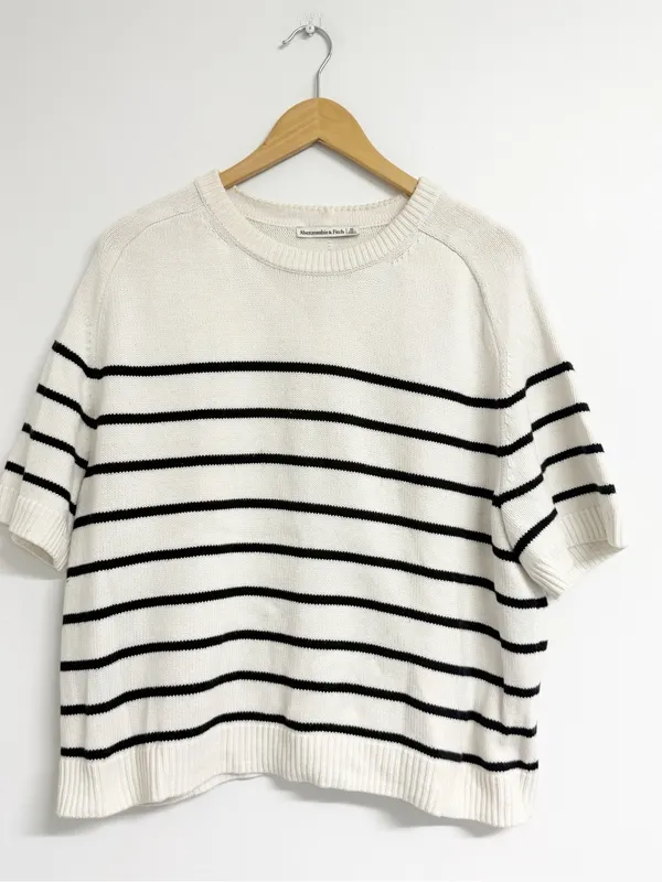 Abercrombie & Fitch Madeline Striped Short Sleeve Sweater XL Cream Black - Image 2
