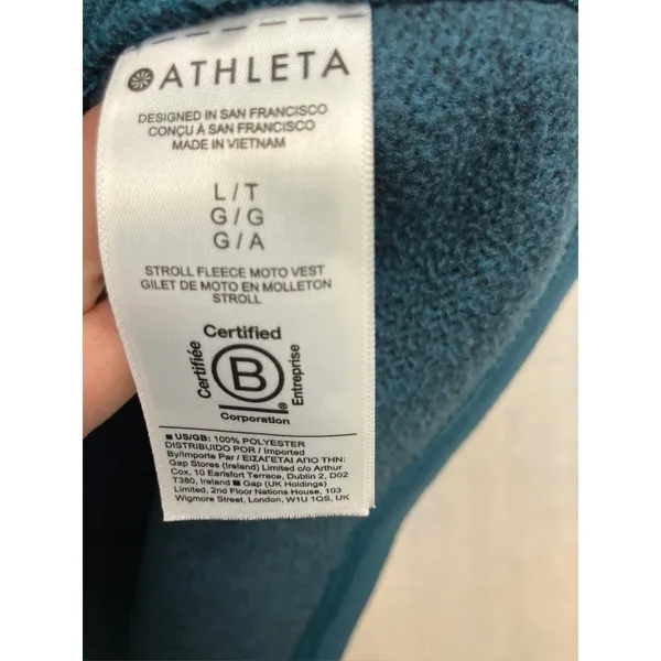 Athleta Stroll‎ Fleece Moto Vest Dark Teal Blue 860063-01 Womens Large L/T - Image 3