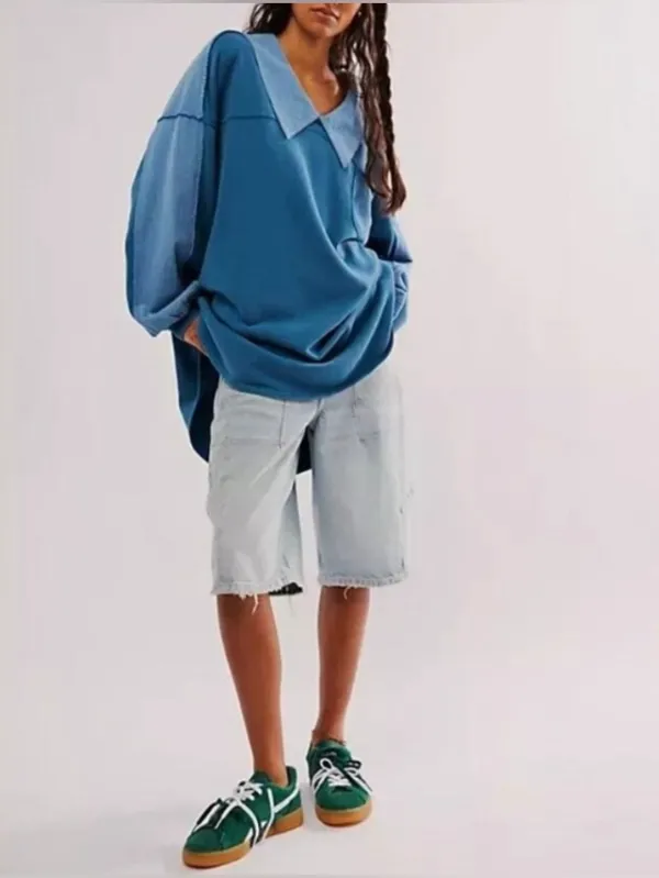 NWOT Free People Madeleine Sweatshirt - Moroccan Blue combo - Small - Image 4