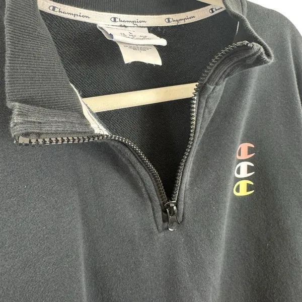 Champion‎ Black Cotton Blend 1/4 Zip Mock Neck Pullover Sweatshirt Size L - Image 3
