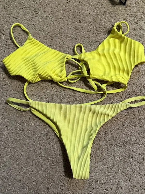 Frankie’s Bikinis Willa ribbed bikini set neon yellow - Image 2