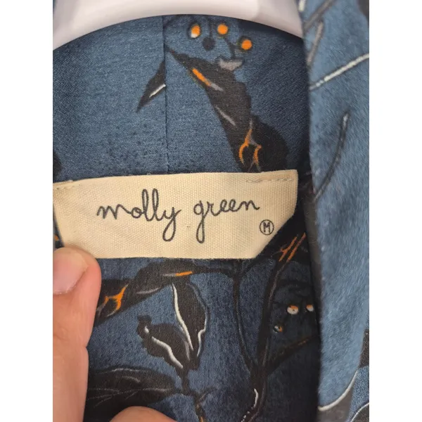 Molly Green Womens Crop Top Blue Floral Halter Tie Front Boho M - Image 5