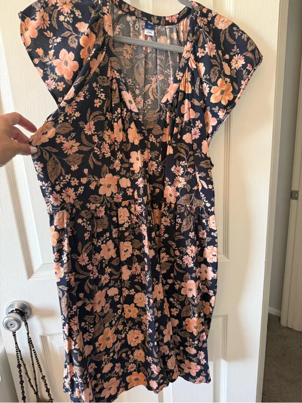 Old Navy Floral Flutter Sleeve Tiered Midi Dress Navy Peach Size XL - Image 6