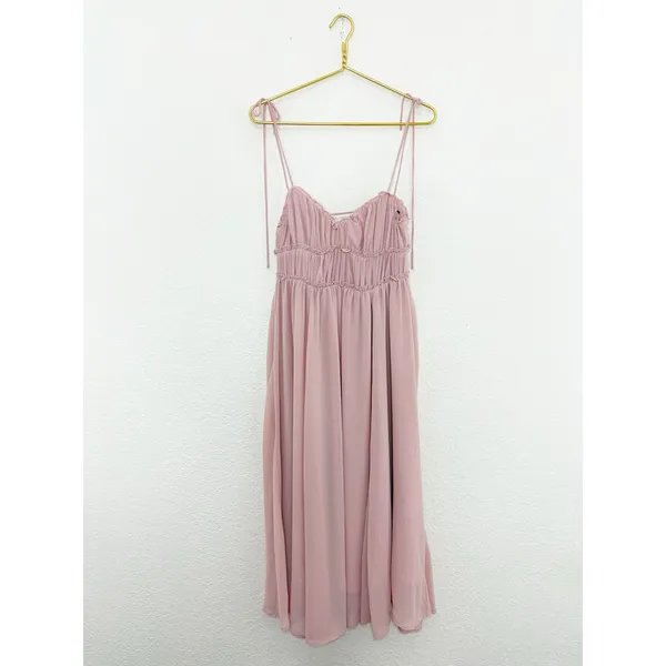 Anthropologie O.P.T Gigi Midi Dress Size Medium Pink Open Back Chiffon Wedding - Image 4