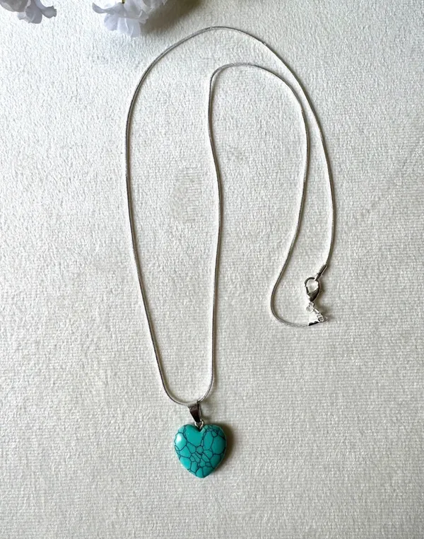 Turquoise Heart Necklace (235) Blue - Image 2