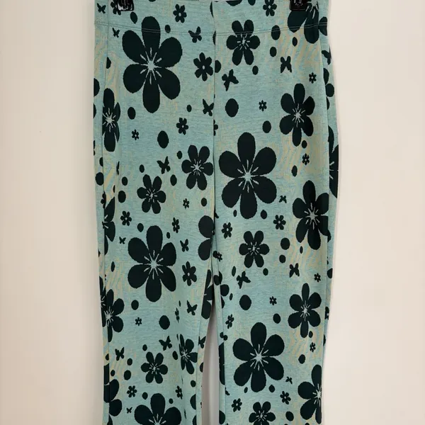 Urban Outfitters Bryn Floral Flare Pants S Green Retro Y2K Stretch Knit Boho - Image 3