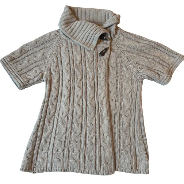 The Limited Womens Cable‎ Knit Short Sleeve Toggle Turtleneck Cardigan Taupe S - Image 2