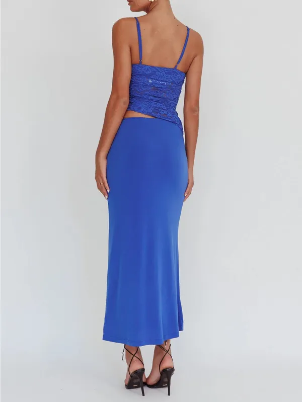 Saints + Secrets Selfie Leslie Lorely Lace Rosette Maxi Dress in Blue - Image 2