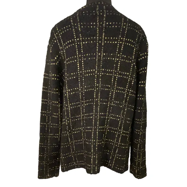 NWT Sioni Bouclé Knit Cardigan Jacket Black Gold Plaid Buttons Med Old Money - Image 3