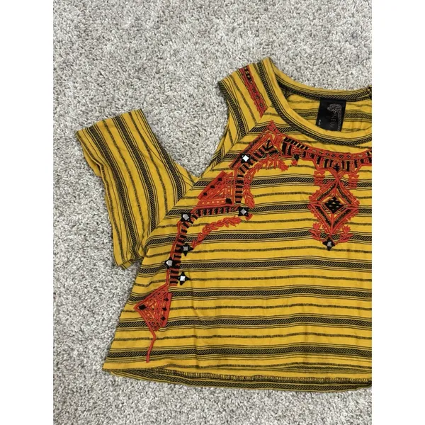 Free People New Romantics Yellow Embroidered Cold Shoulder Crop Top XS - Image 3