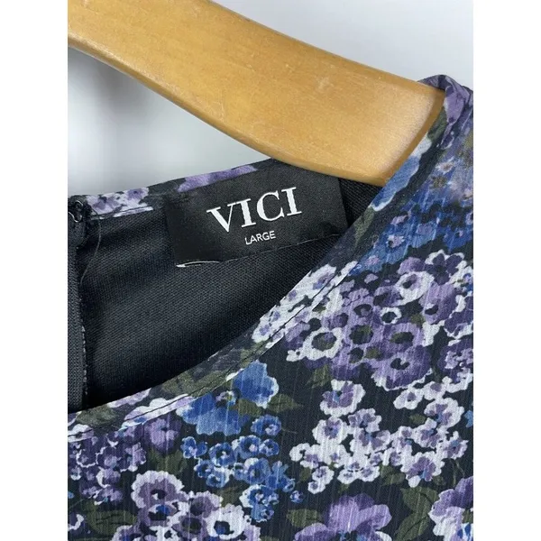 Vici Blue Purple Black Floral Ruched Long Sleeve Chiffon Mini Dress Size L‎ - Image 4
