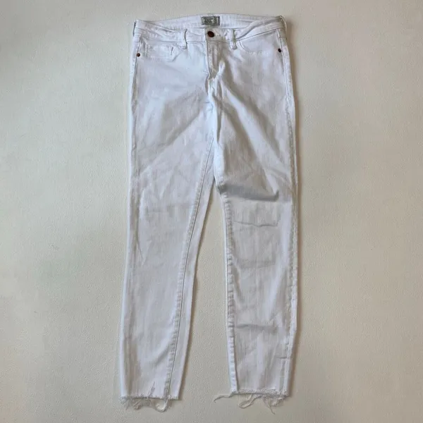 Abercrombie White Jeans 27L Harper Ankle High Rise Raw Hem - Image 2
